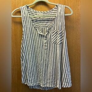 Linen Style Striped Sleeveless Top - Charcoal and White
